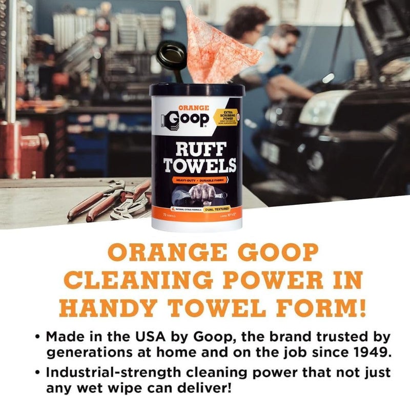 Goop Orange Heavy Duty Ruff Towels with Scrubbing Power, 10” x 12” Dual Textured Multi-Purpose Cleaning Wipes, Removes Dirt, Grease, Oil, 72 Count - Image 5